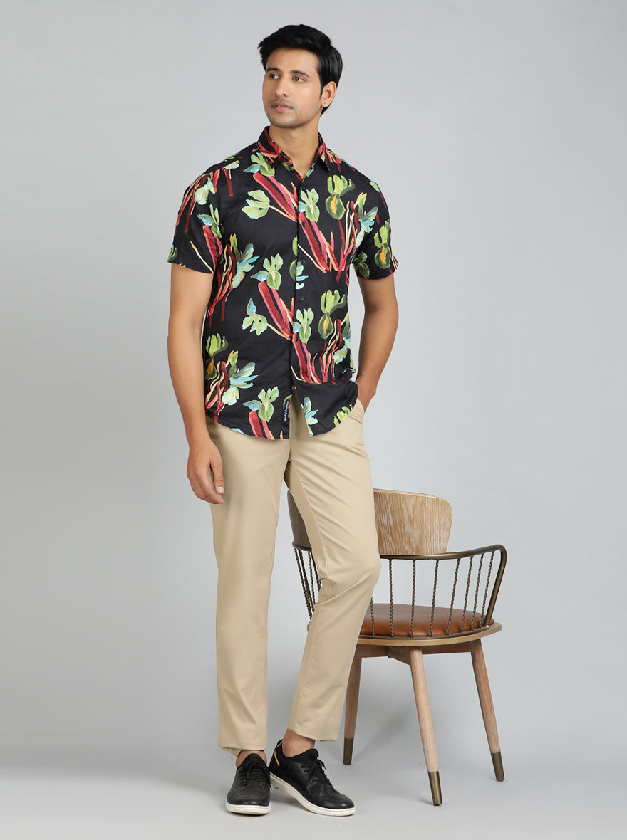 Black Printed Slim Fit Casual Shirt | JadeBlue