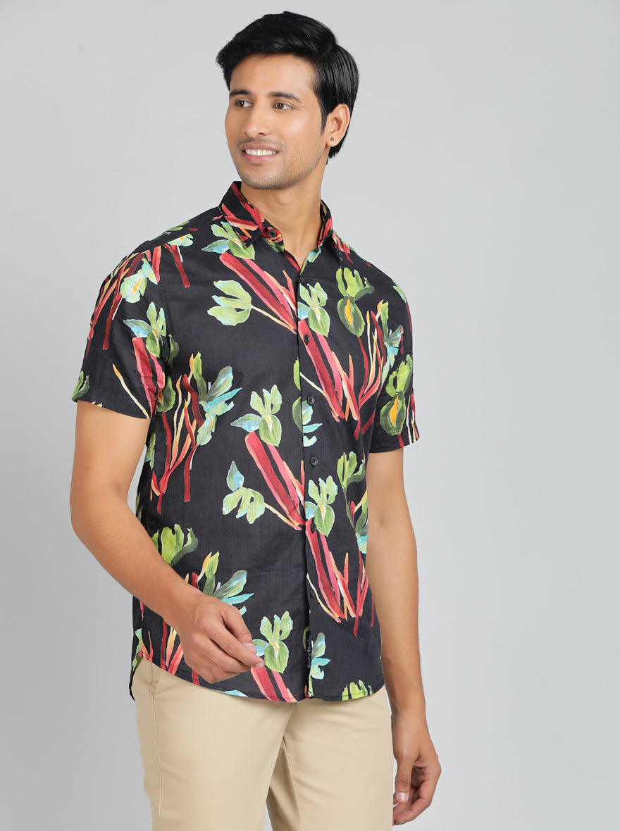 Black Printed Slim Fit Casual Shirt | JadeBlue