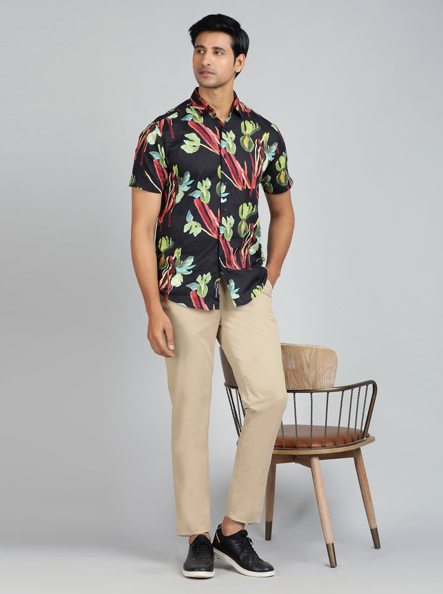 Black Printed Slim Fit Casual Shirt | JadeBlue