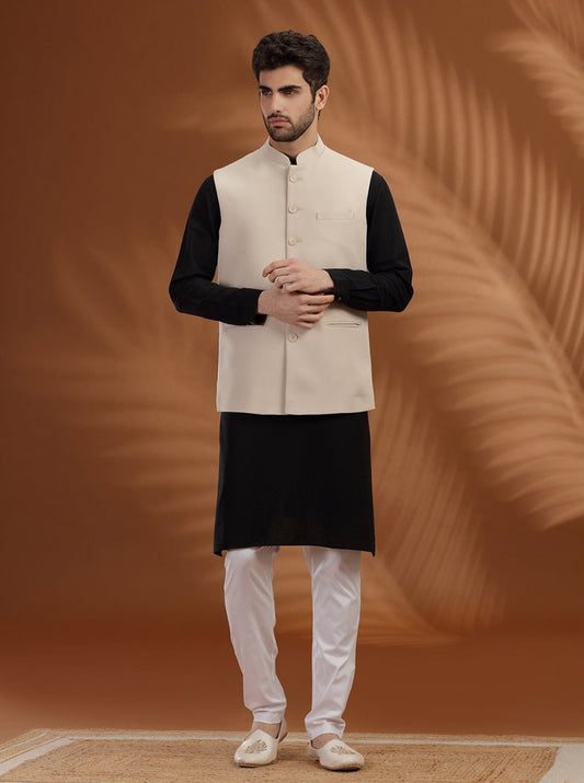 Cream Solid Waist Coat | Greenfibre