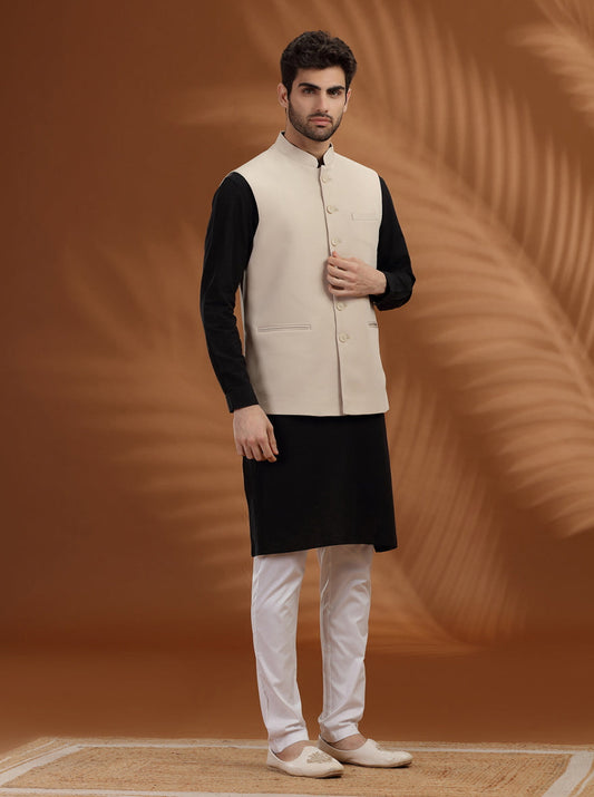 Cream Solid Waist Coat | Greenfibre