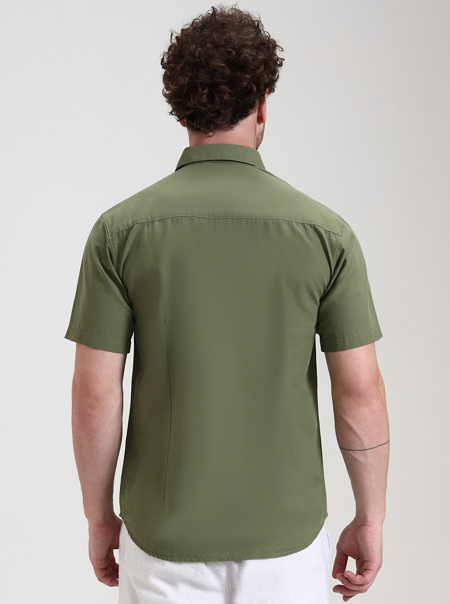 Pista Green Solid Slim Fit Casual Shirt | Greenfibre