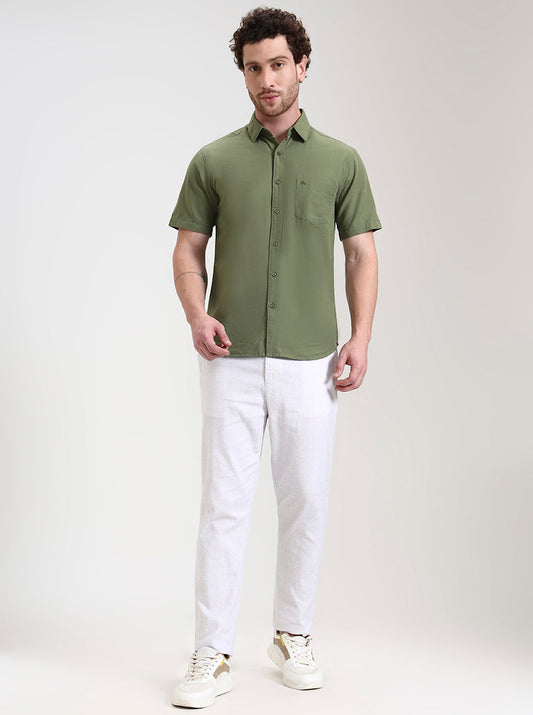 Pista Green Solid Slim Fit Casual Shirt | Greenfibre