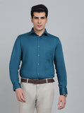Peacock Blue Solid Slim Fit Party Wear Shirt | Greenfibre