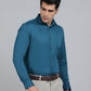 Peacock Blue Solid Slim Fit Party Wear Shirt | Greenfibre