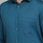Peacock Blue Solid Slim Fit Party Wear Shirt | Greenfibre