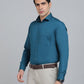 Peacock Blue Solid Slim Fit Party Wear Shirt | Greenfibre