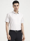 White & Cream Checked Regular Fit Formal Shirt | Greenfibre