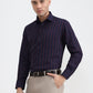 Navy Blue & Maroon Striped Slim Fit Formal Shirt | Greenfibre