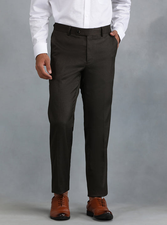 Brown Solid Slim Fit Formal Trouser | Greenfibre