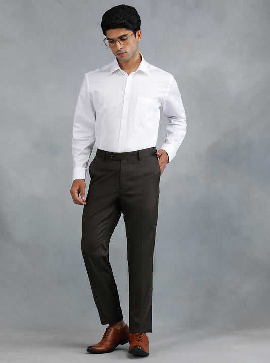 Brown Solid Slim Fit Formal Trouser | Greenfibre