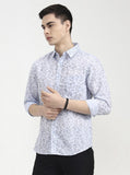 Blue Printed Slim Fit Casual Shirt | Greenfibre