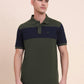 Olive & Navy Blue Striped Slim Fit Polo T-Shirt | Greenfibre