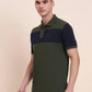 Olive & Navy Blue Striped Slim Fit Polo T-Shirt | Greenfibre