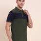 Olive & Navy Blue Striped Slim Fit Polo T-Shirt | Greenfibre