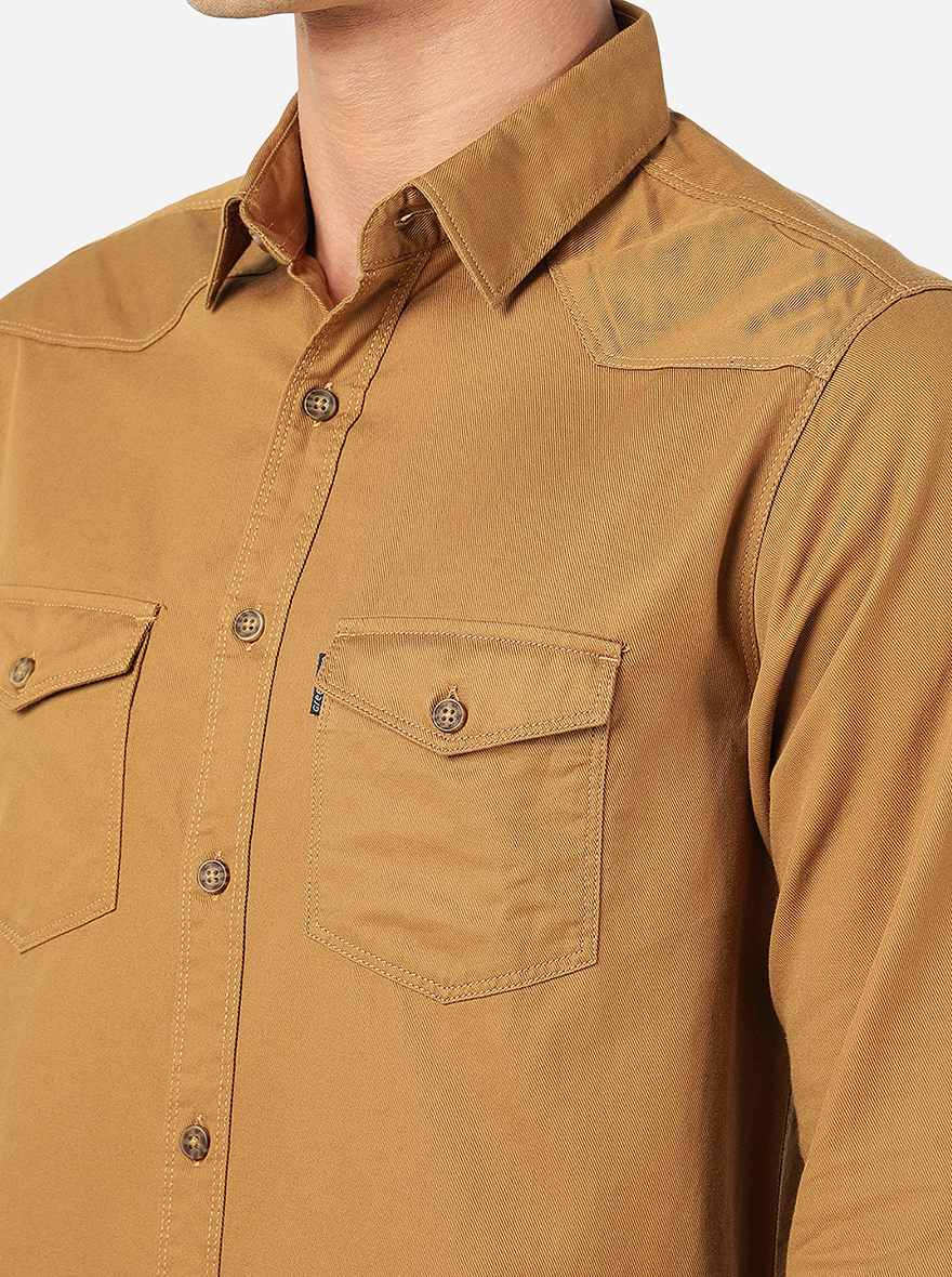 Khakhi Solid Slim Fit Casual Shirt | Greenfibre