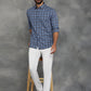 Blue Checked Slim Fit Casual Shirt | GreenFibre