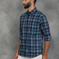 Blue Checked Slim Fit Casual Shirt | GreenFibre