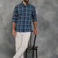 Blue Checked Slim Fit Casual Shirt | GreenFibre
