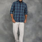 Blue Checked Slim Fit Casual Shirt | GreenFibre