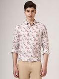 Beige Printed Slim Fit Casual Shirt | Greenfibre