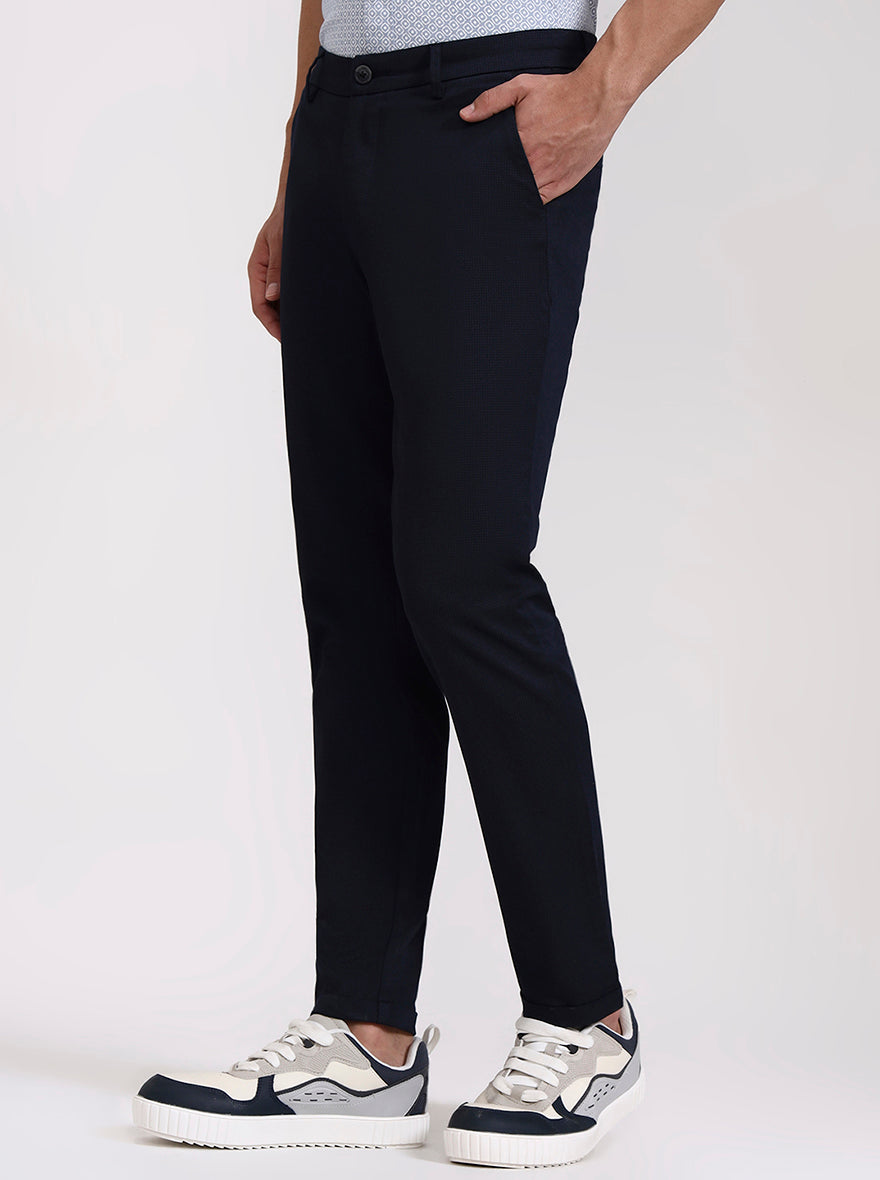 Navy Blue Solid Neo Fit Casual Trouser | Greenfibre