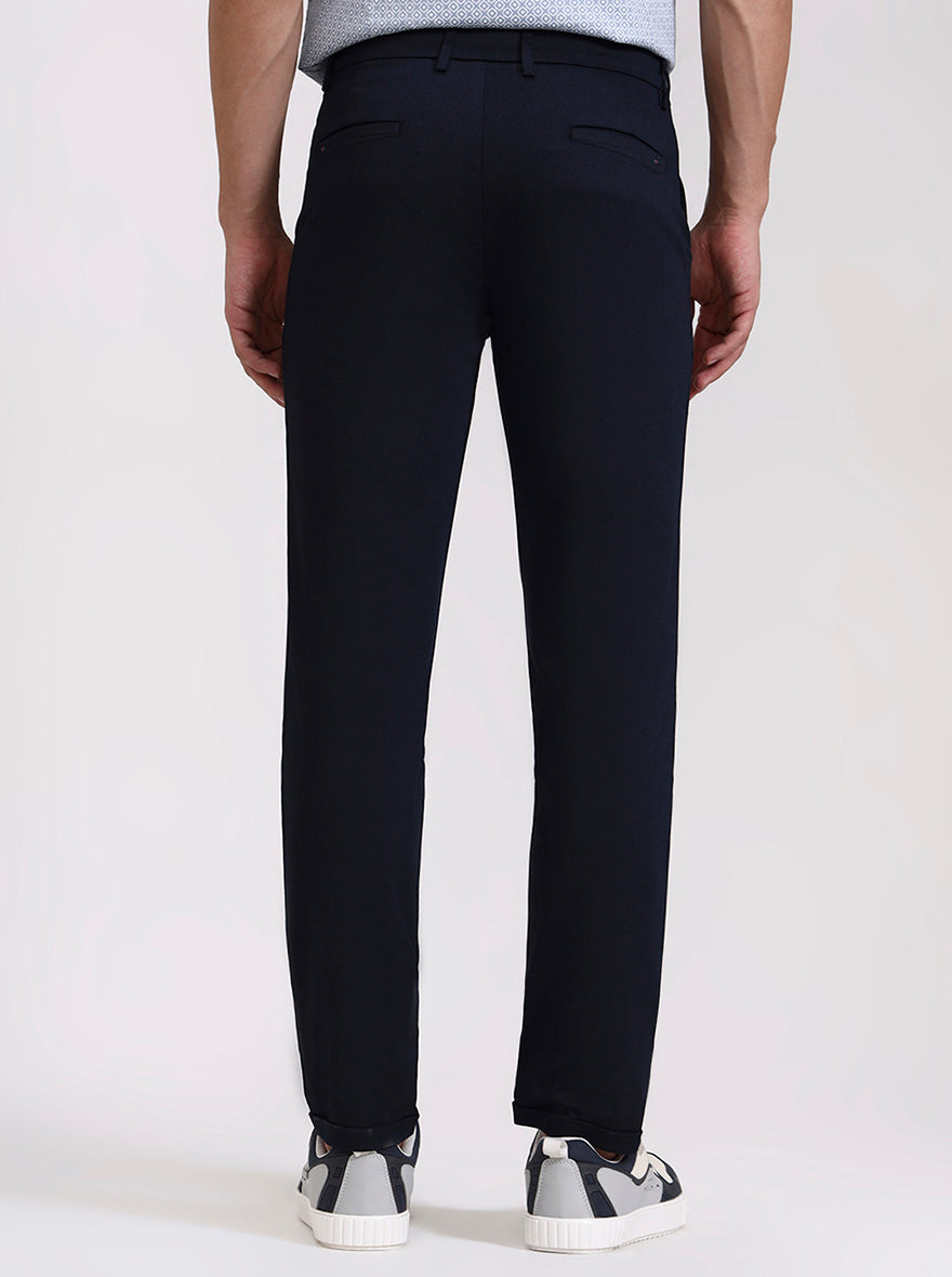 Navy Blue Solid Neo Fit Casual Trouser | Greenfibre