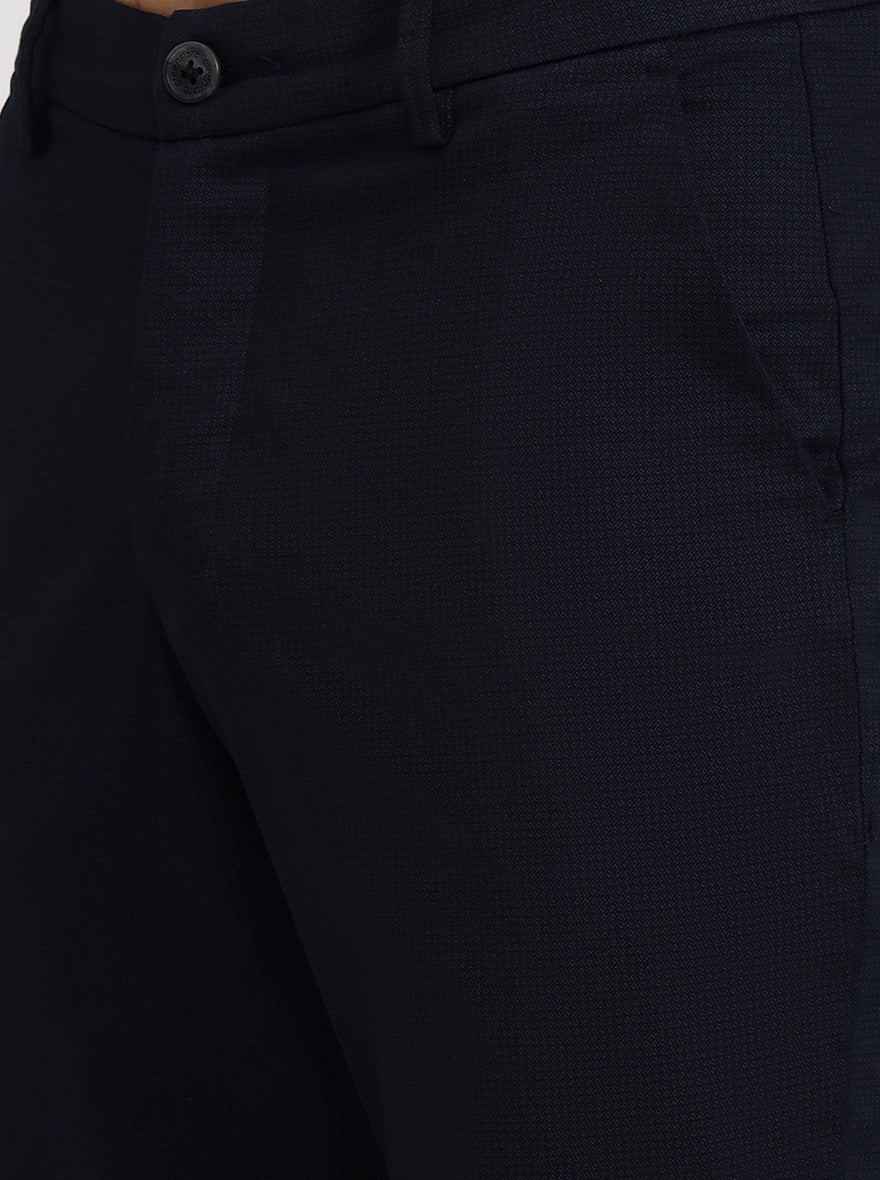 Navy Blue Solid Neo Fit Casual Trouser | Greenfibre