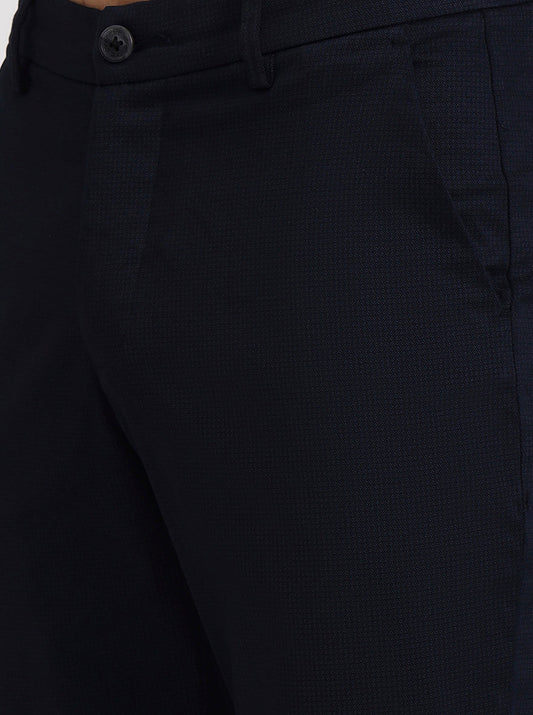 Navy Blue Solid Neo Fit Casual Trouser | Greenfibre