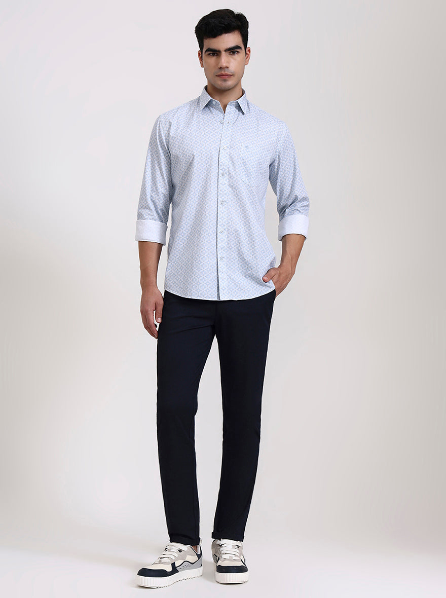 Navy Blue Solid Neo Fit Casual Trouser | Greenfibre