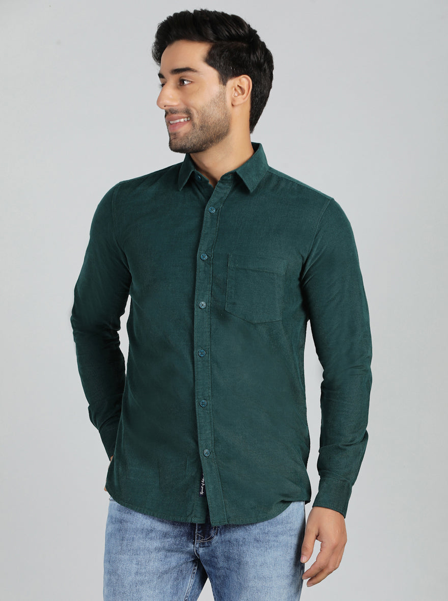 Green Solid Slim Fit Casual Shirt | JadeBlue