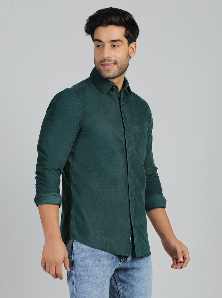 Green Solid Slim Fit Casual Shirt | JadeBlue