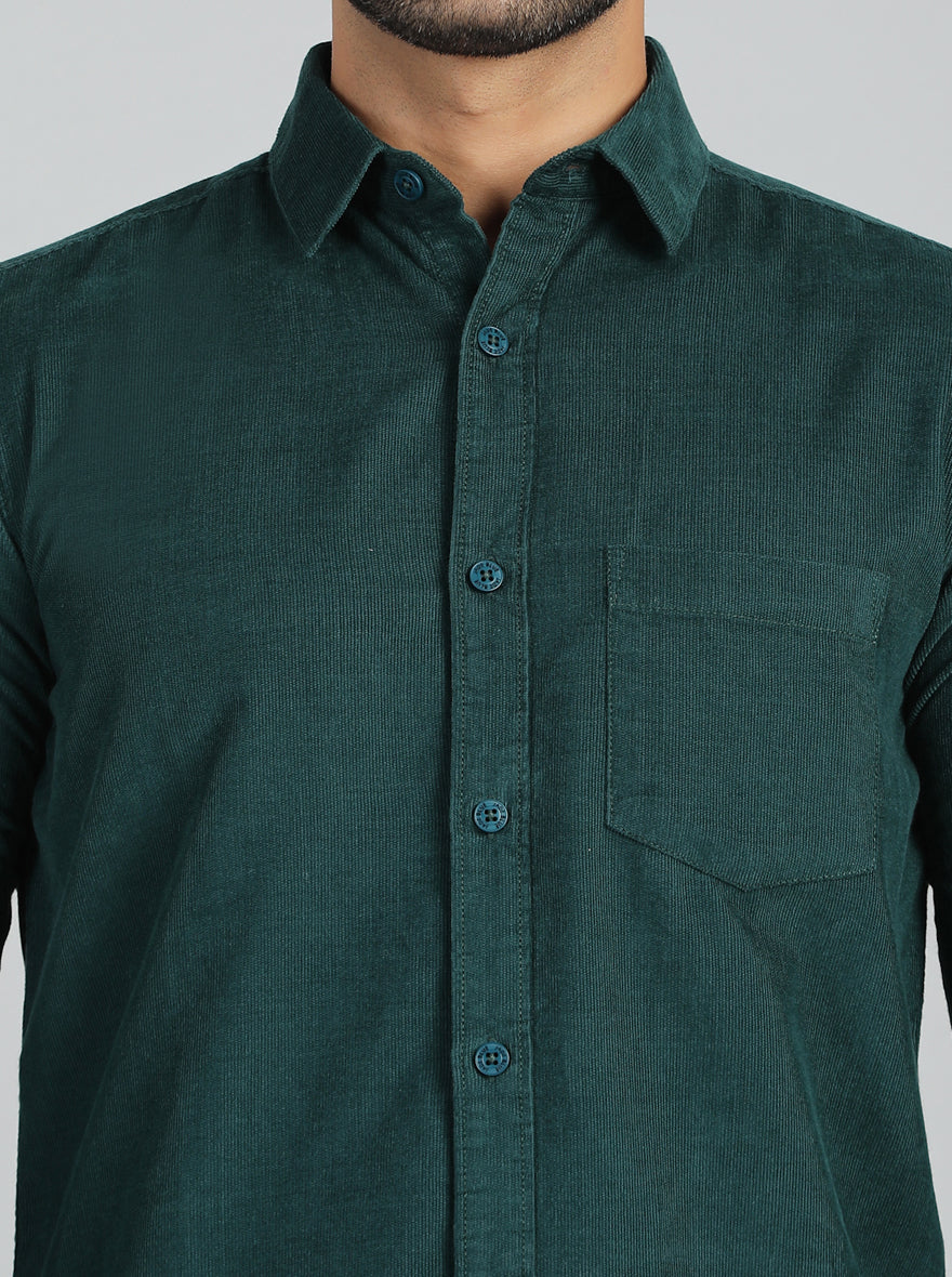 Green Solid Slim Fit Casual Shirt | JadeBlue