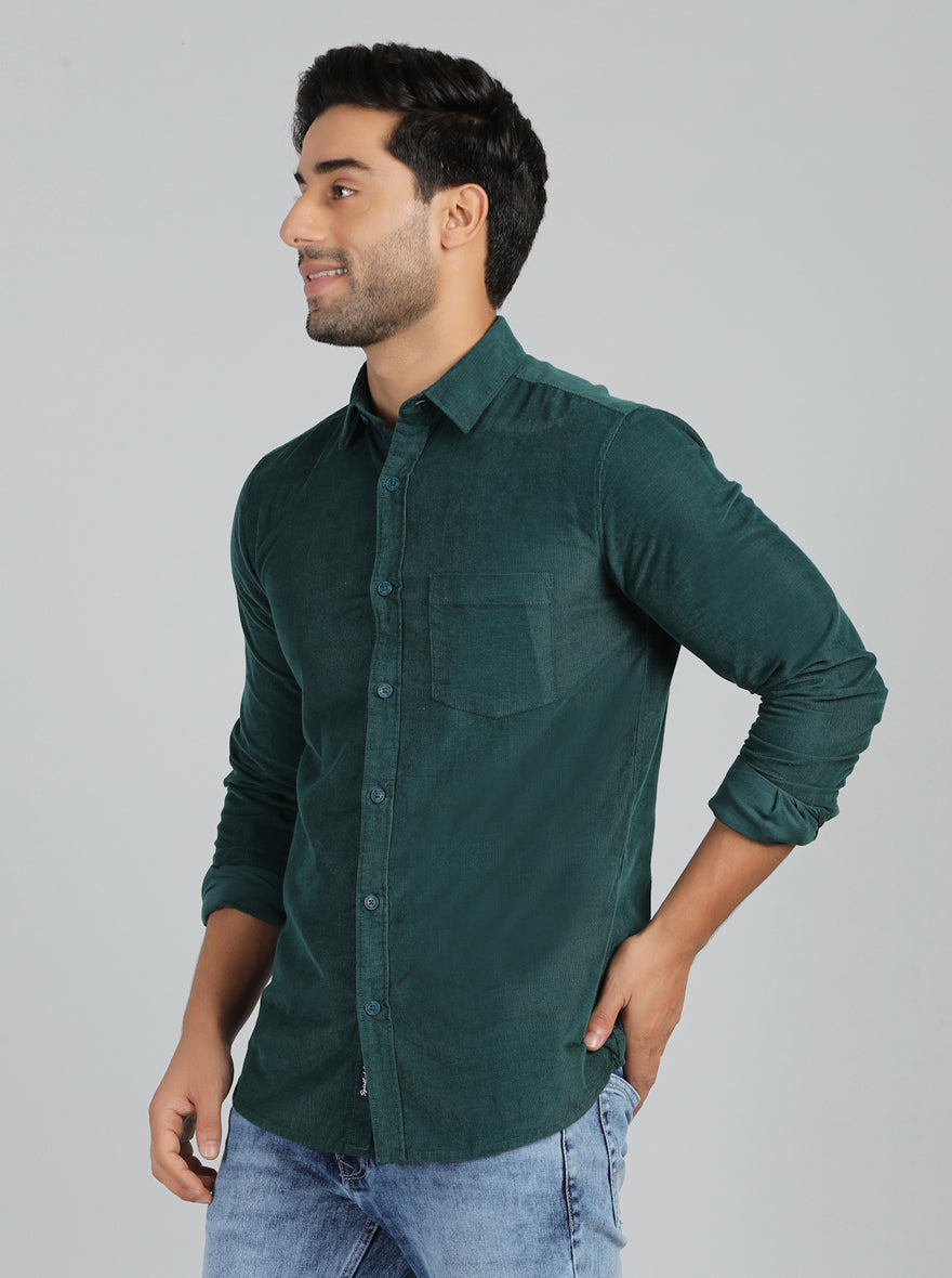 Green Solid Slim Fit Casual Shirt | JadeBlue