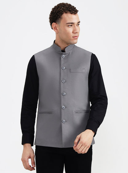 Dark Grey Solid Regular Fit Waistcoat  | Greenfibre