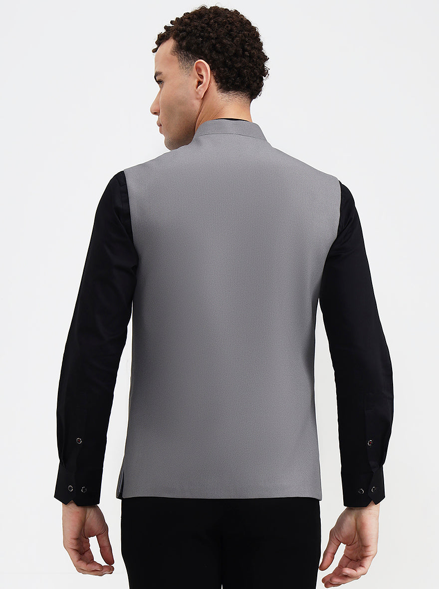 Dark Grey Solid Regular Fit Waistcoat  | Greenfibre