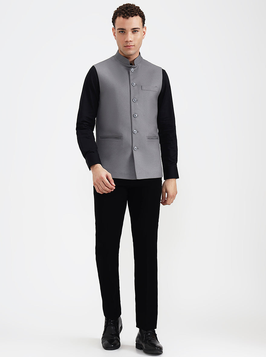 Dark Grey Solid Regular Fit Waistcoat  | Greenfibre