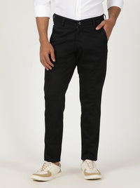 Black Solid Neo Fit Casual Trouser | Greenfibre