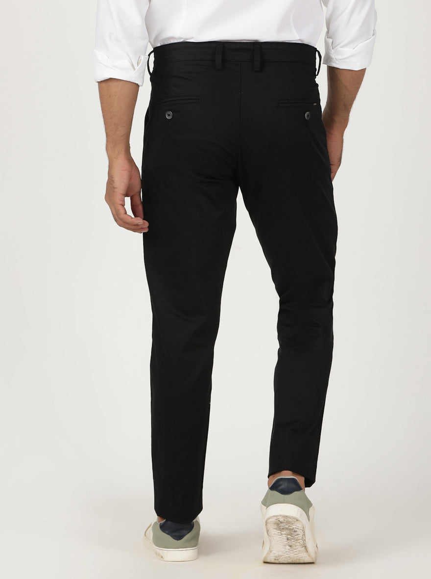 Black Solid Neo Fit Casual Trouser | Greenfibre