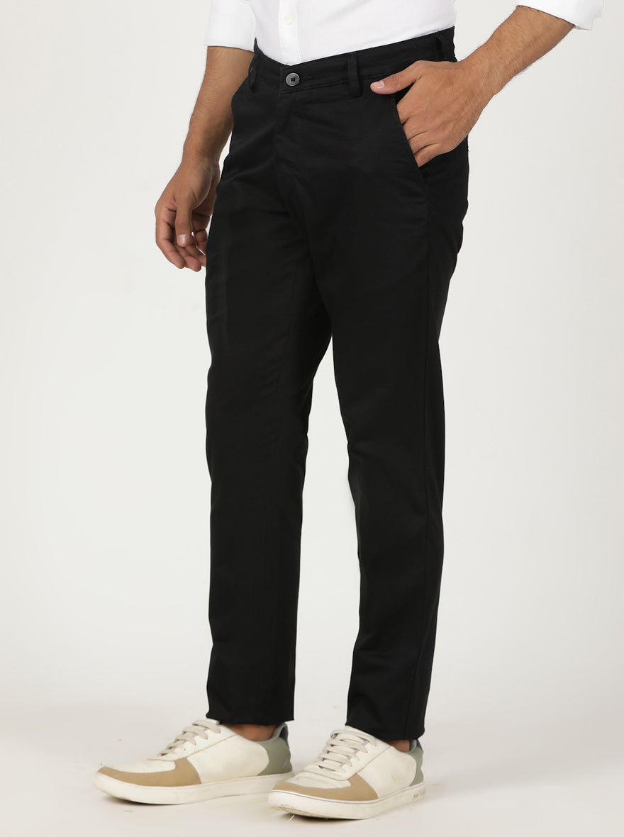 Black Solid Neo Fit Casual Trouser | Greenfibre