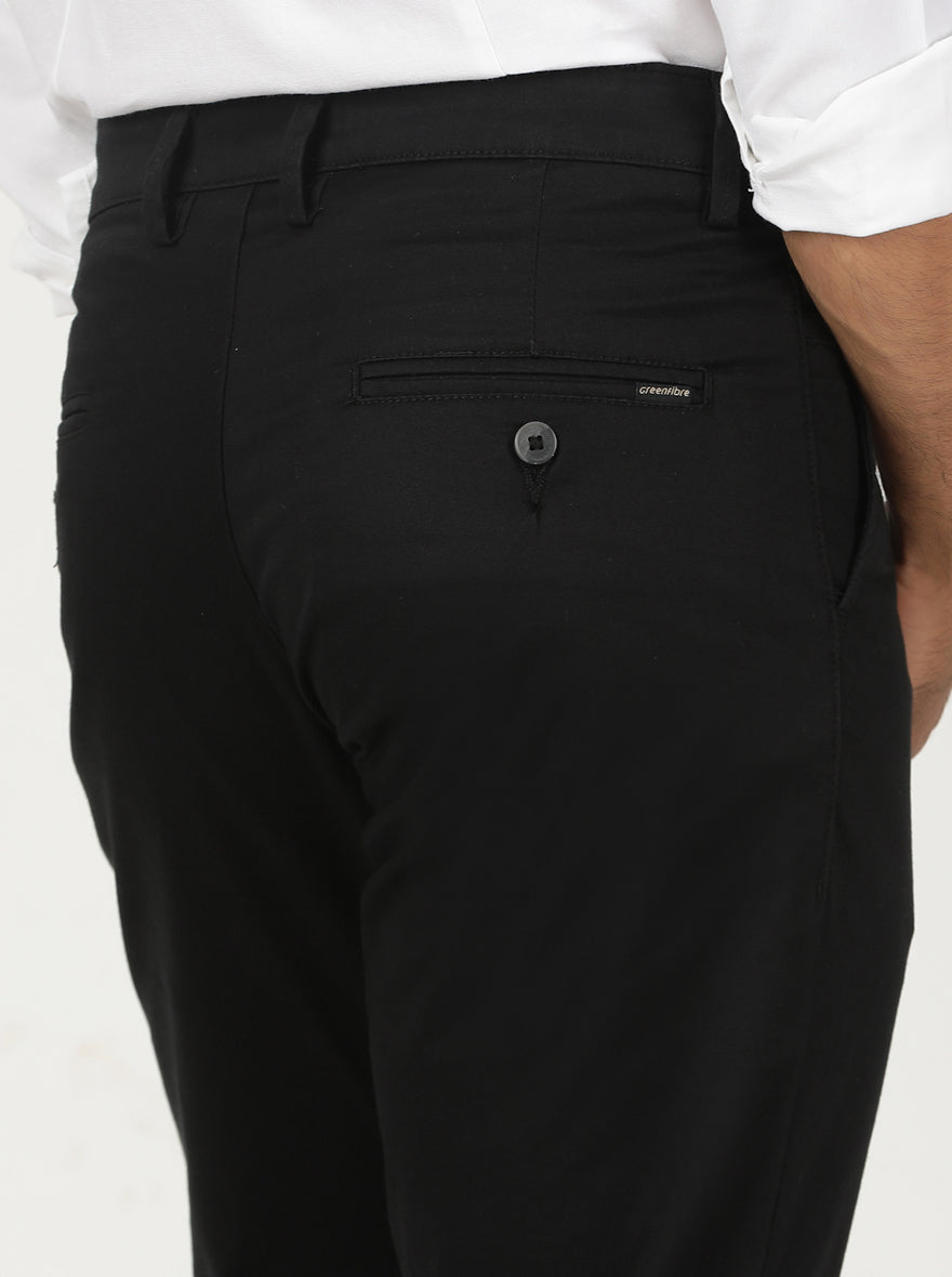 Black Solid Neo Fit Casual Trouser | Greenfibre