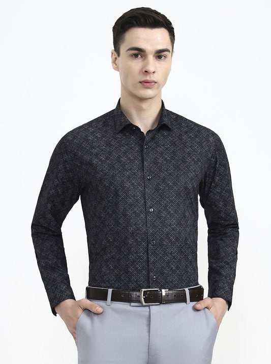 Black Printed Slim Fit Party Wear Shirt | Greenfibre