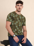Olive Grey Printed Slim Fit T-Shirt | Greenfibre