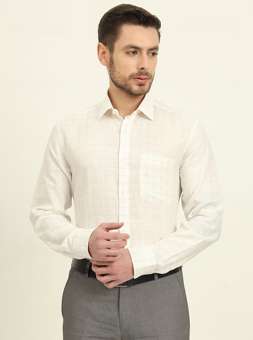 Cream & Brown Checked Regular Fit Formal Shirt | JadeBlue