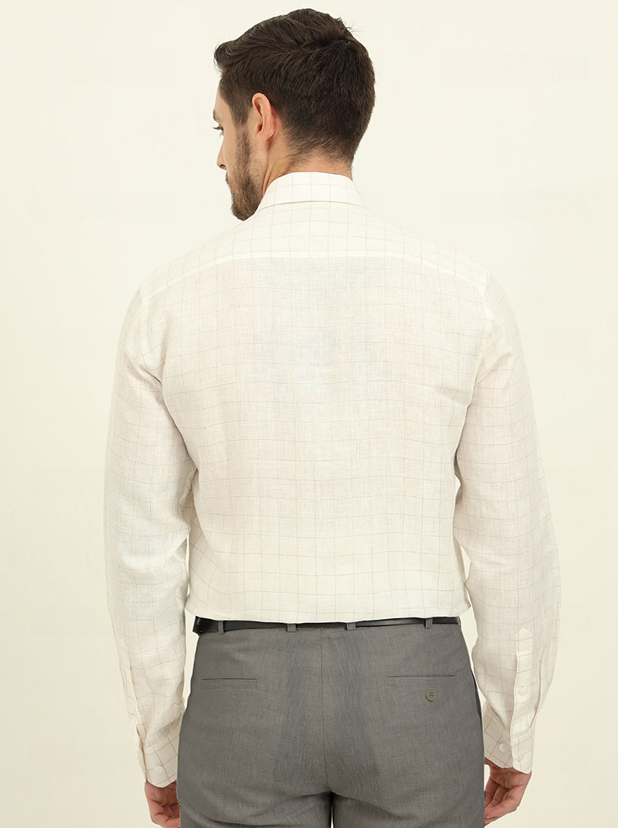 Cream & Brown Checked Regular Fit Formal Shirt | JadeBlue