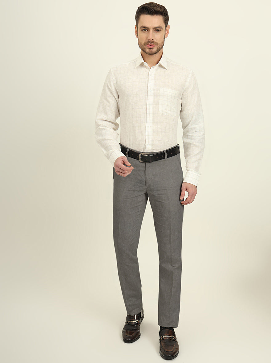 Cream & Brown Checked Regular Fit Formal Shirt | JadeBlue