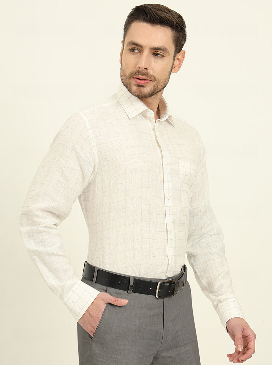 Cream & Brown Checked Regular Fit Formal Shirt | JadeBlue