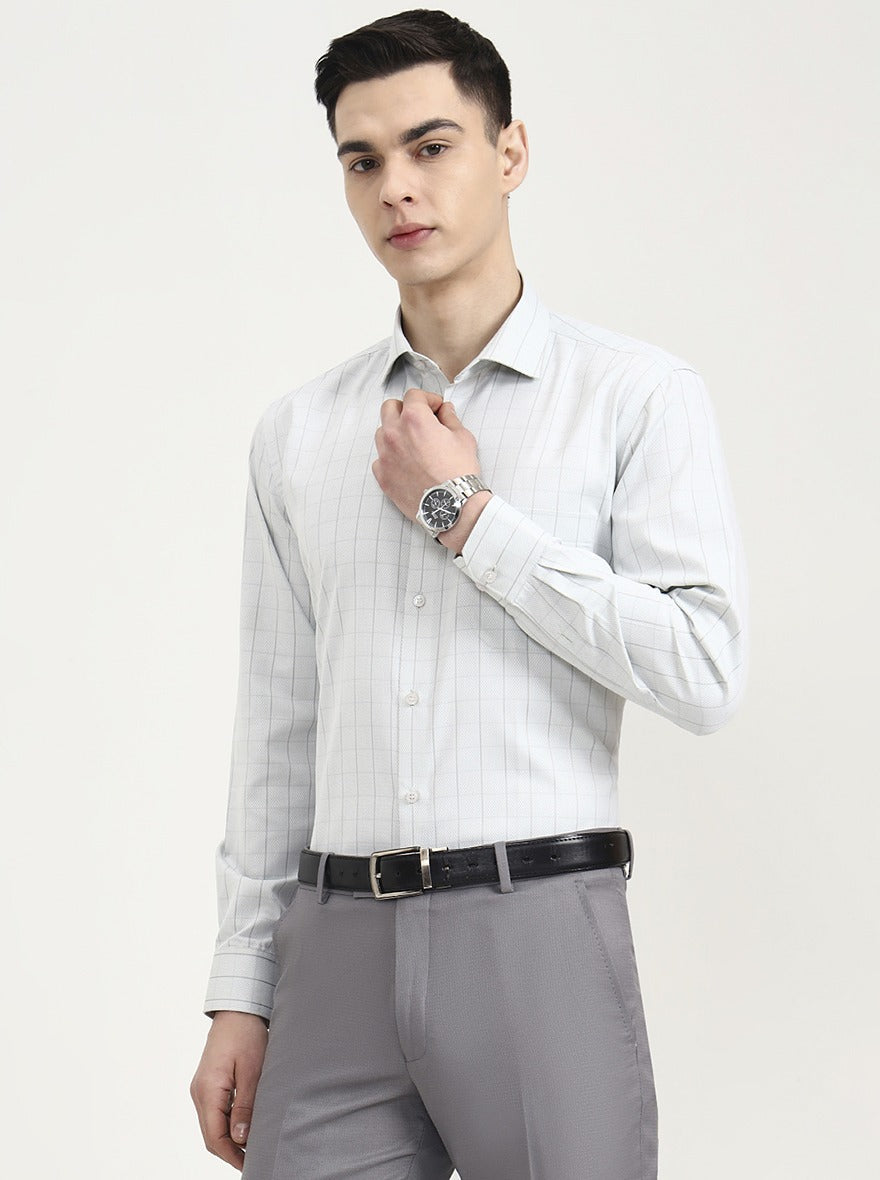 Pista Grey Checked Regular Fit Formal Shirt | Greenfibre