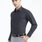 Navy Blue Printed Slim Fit Party Wear Shirt | Greenfibre