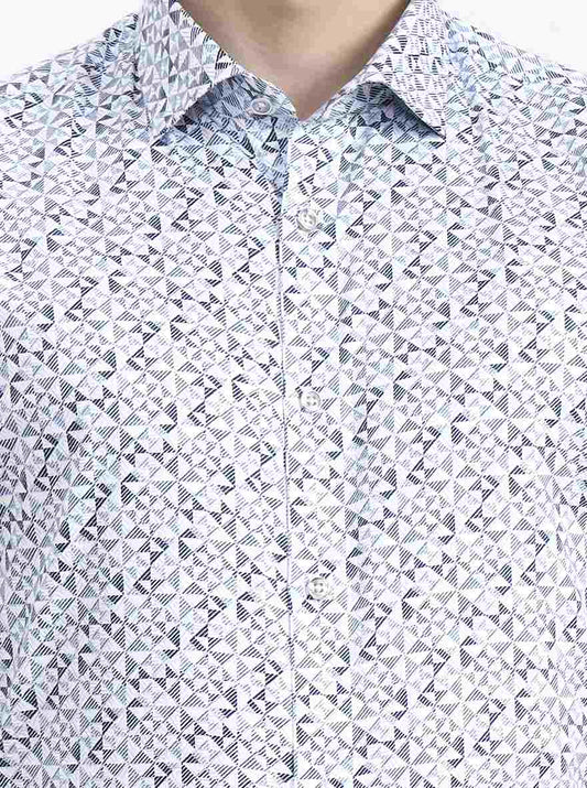 White Printed Slim Fit Party Wear Shirt | Greenfibre